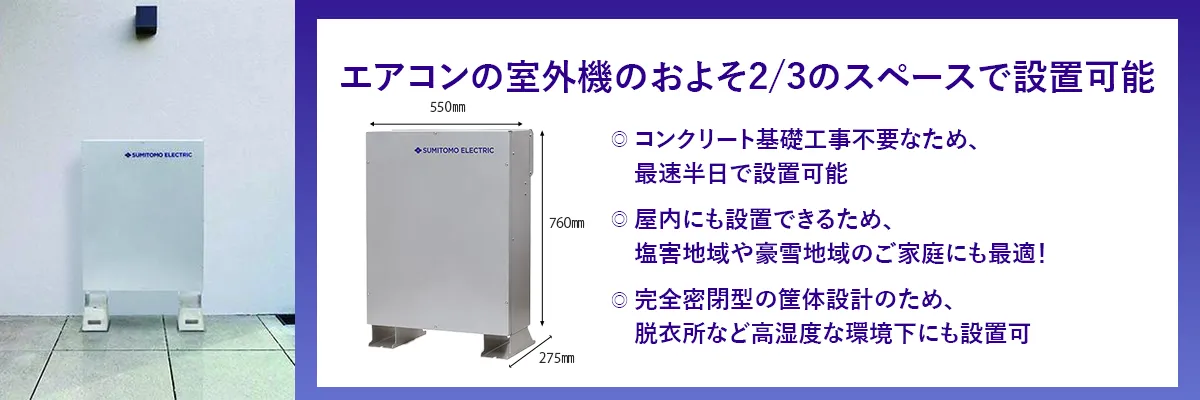 エアコン室外機のおよそ2/3のスペースで設置可能